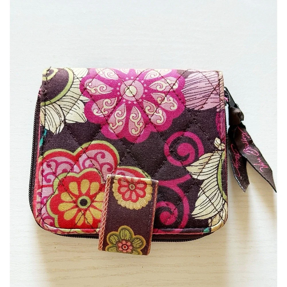 Vintage 2007 Retired Mod Floral Pink Pattern Vera Bradley Mini Zip Wallet - Picture 2 of 5